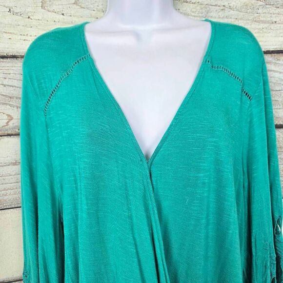 Maurices XL Teal Wrap Front Bell Sleeve Knit Top - Picture 3 of 7